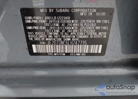 2020 Subaru Crosstrek Hybrid из США, поврежденный, VIN JF2GTDNC6LH242735